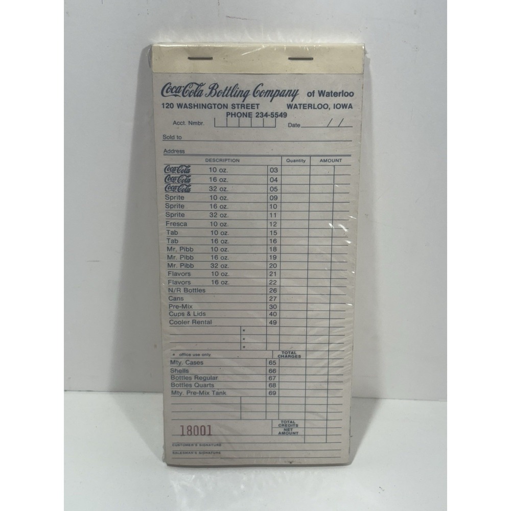1960's Coca Cola Bottling Co. Of Waterloo Salesman Order Pad/Book Full Sealed